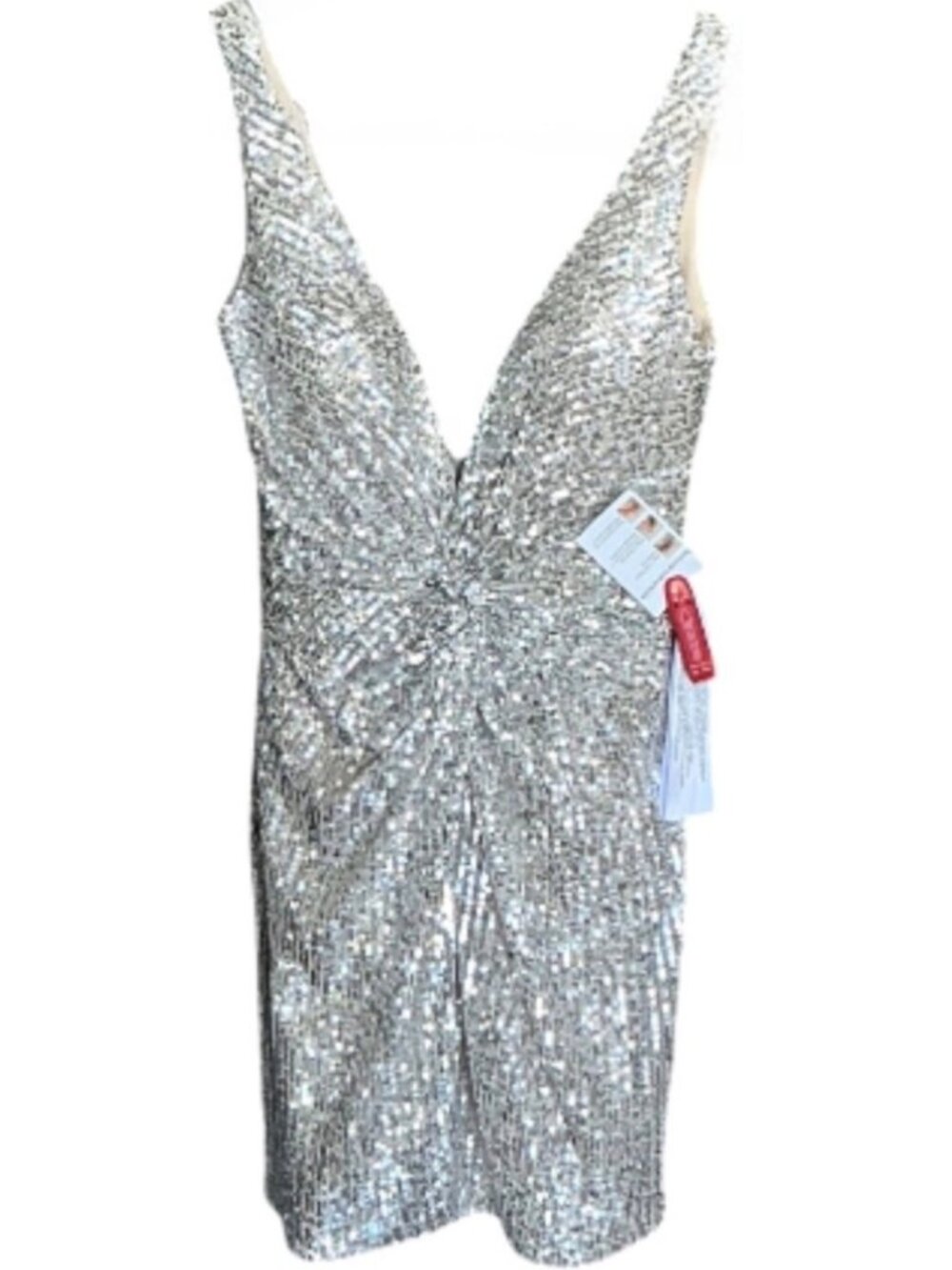 Mac Duggal 26496 Silver Sequin Mini Dress Size 0 New With Tags - Picture 6 of 7